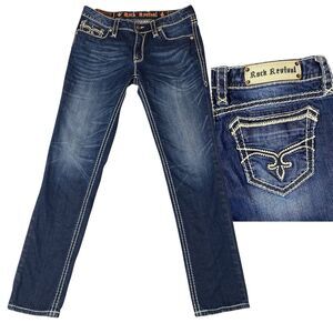 Rock Revival Sharon Skinny Jeans Womens Blue Denim Embellished Pockets Size 32